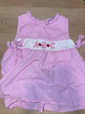 Pink ABC Embroidered Girls' Gingham Dress Top